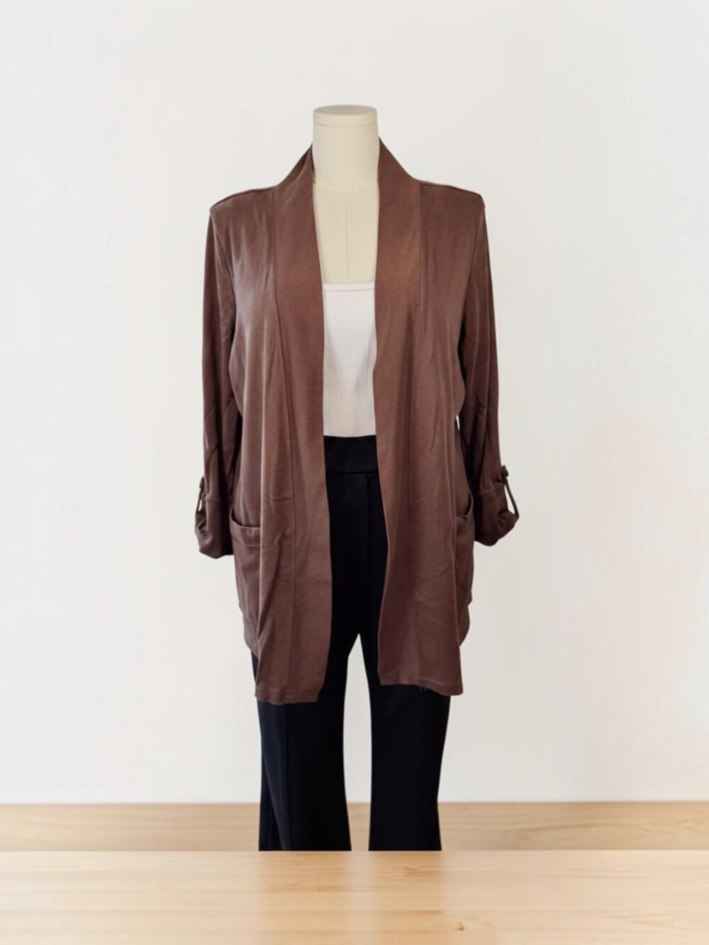 Kim Rogers Plus Size Brown Open-Front Cotton Cardigan 2X - Picture 1 of 10